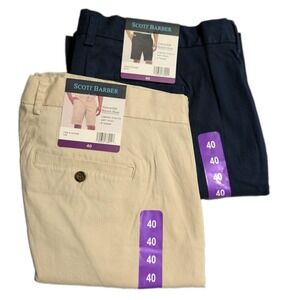 Scott Barber Shorts Mens 40 NWT 2 Pair Blue Tan Cotton Silk Stretch 9"
